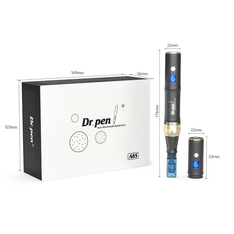 Dr pen A8s Dermapen preto 2023 Último Wireless Digital 6 Níveis para cabeça alvo Dispositivo de rejuvenescimento da pele