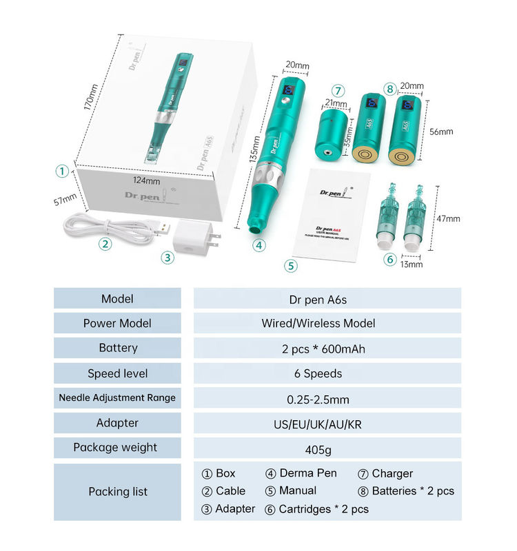 Dr pen A6S Wireless / Wired 2 em 1 Dispositivo de Microneedling Elétrico para Cuidados Pessoais de Beleza