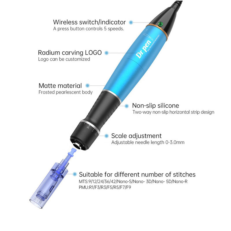 Comprimento de agulha ajustável 1,0 mm Dr pen A1c A1w Dermapen Elétrico para Terapia de Branqueamento