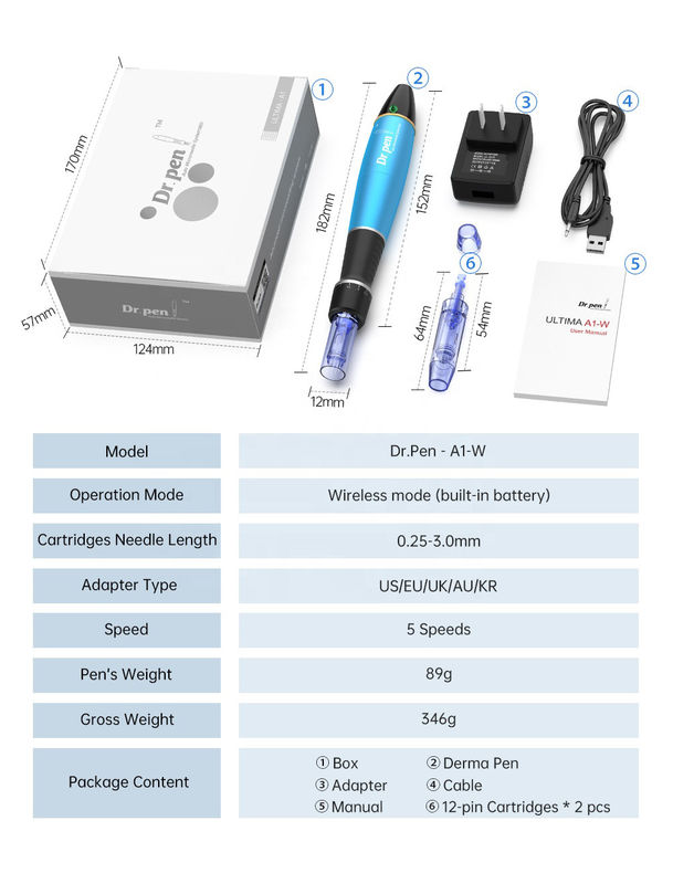 Comprimento de agulha ajustável 1,0 mm Dr pen A1c A1w Dermapen Elétrico para Terapia de Branqueamento